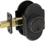 Single Cylinder DeadboltAged Bronze with Curved Backplate ingle Cylinder Deadbolt Aged Bronze with Curved Backplate